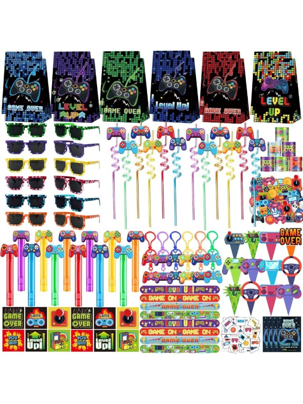 320PCS Video Game Party Favors for Kids - Goodie Bags, Stickers, Cake Toppers